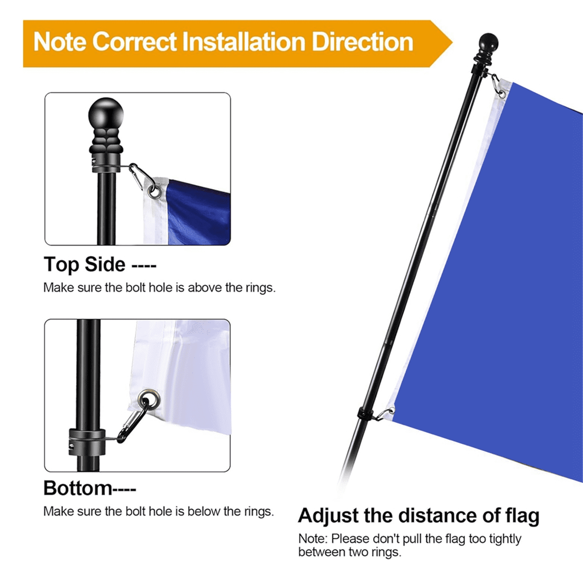 Flag Pole Set for House Porch, 5 FT Thickened Stainless Steel Wall Mount Flagpole Rotating Flagpole Rings No Bracket