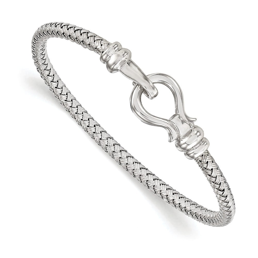 JewelryWeb - 4mm Sterling Silver Hook Rhodium Plated Bangle Bracelet ...