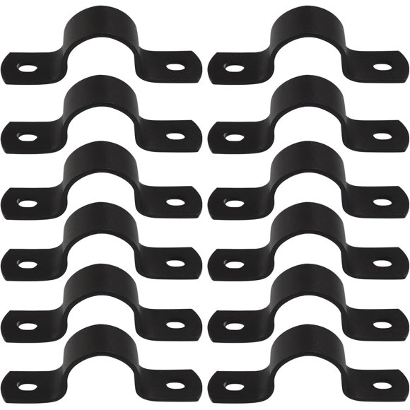 shiyou-12 Pack 1"/25mm Pipe Strap, Black U-Clamps Metal Clamps Double-hole Bracket, Two Hole Pipe Strap for DIY Industrial Style/DIY Enthusiasts