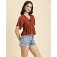 thumbnail image 2 of Moomaya Womens Printed Peplum Top, V Neck Viscose Summer Crop Top, 2 of 9