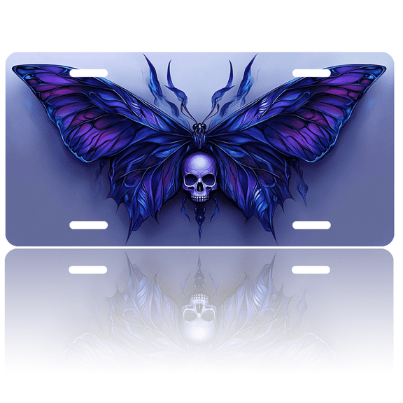 1 Pcs 2D Flat License Plate Covers & Frames, Skull Butterfly For Decorative Front, Waterproof For Decoration Aluminum License Plate Covers & Frames Cover For Men Women, 12" X 6"