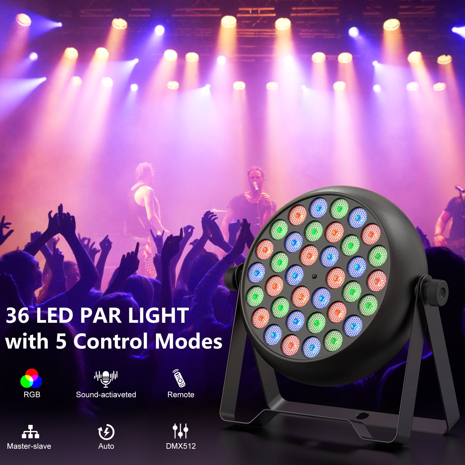 4-Pack 36-LED RGB Stage Lights - DMX & Remote Control Party Lighting for Wedding, Club & Events (4/7CH, Corded)