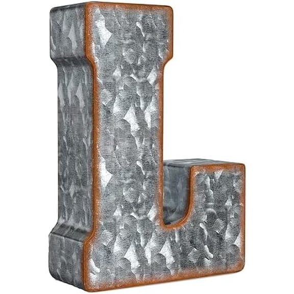 7" Galvanized Metal Letters for Wall Decor - 3D Letter L for Hanging & Free Standing - Decorative Rustic Alphabet Letters for the Living Room, Bedroom, Kitchen