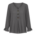 thumbnail image 2 of LEKWK Ruffle Long Sleeve Shirts for Women V Neck Button Front Linen Tops Pleated Loose Dressy Casual Tunic Tops Fall Daily Office Travel Outfits, 2 of 6