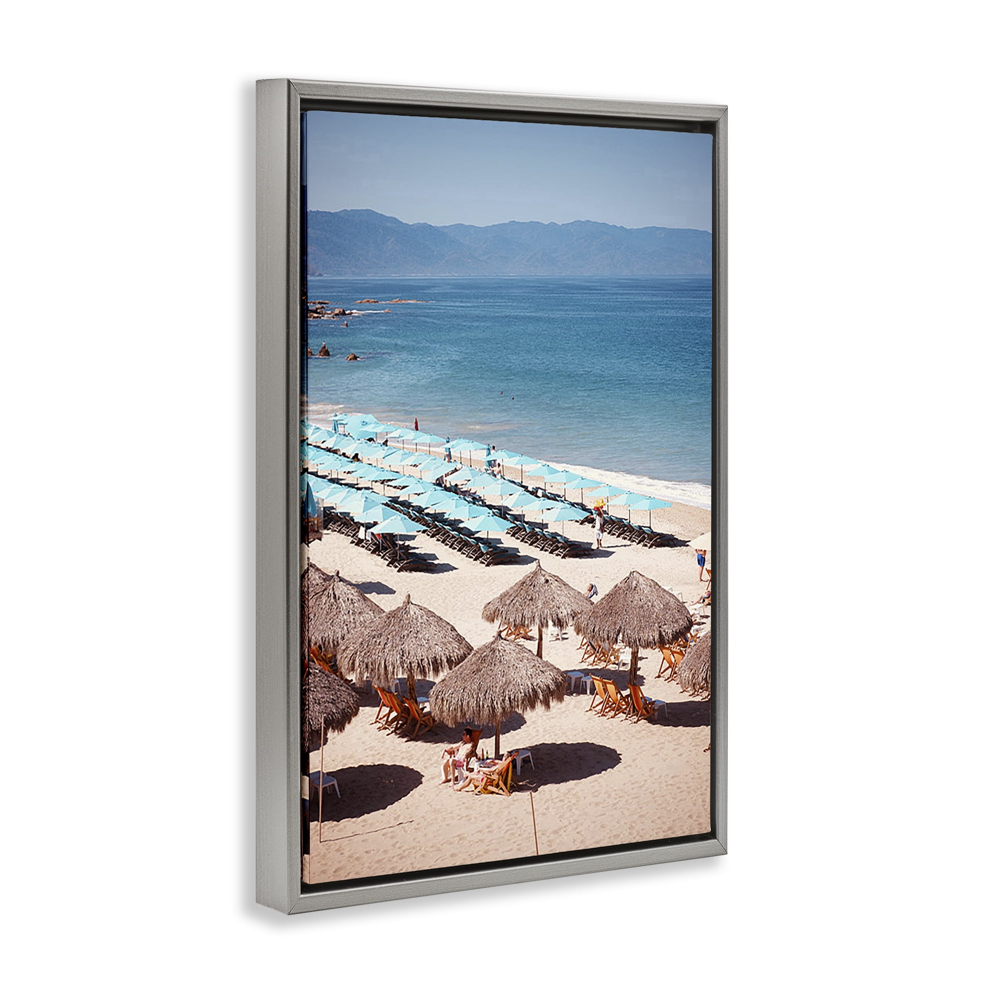 Stupell Industries Beach Canopies View Nautical & Beach Photography Gray Floater Framed Canvas Art Print Wall Art, 21 x 31