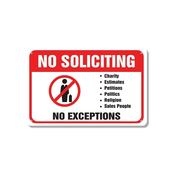 No Soliciting No Exceptions 10 Inch x 14 Inch Metal Sign Novelty Aluminum Durable Weatherproof UV Protected Perfect for Offices Entryways Fun Gag Gift for Friends Crafted in the USA