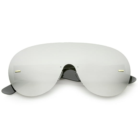 sunglassLA Unisex Futuristic Rimless Frame Mono Lens Aviator Shield Sunglasses (Black / Silver Mirror) - 71mm