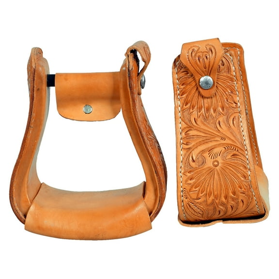 Hilason Horse Western Saddle Leather Floral Stirrups Pair