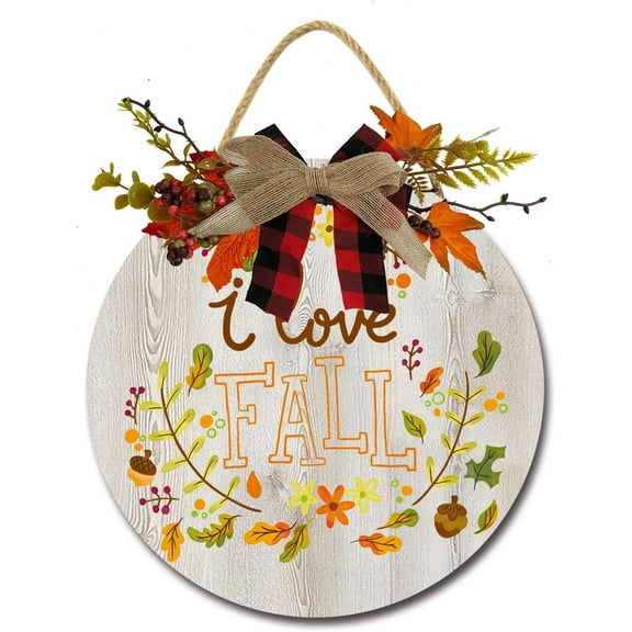 Eveokoki 12" I Love Fall Wooden Door Sign, Welcome Front Door Plaque Hanger Home Decoration for Farmhouse Office Coffee Shop,Hanging Sign Board with Hanging String for Home Decor