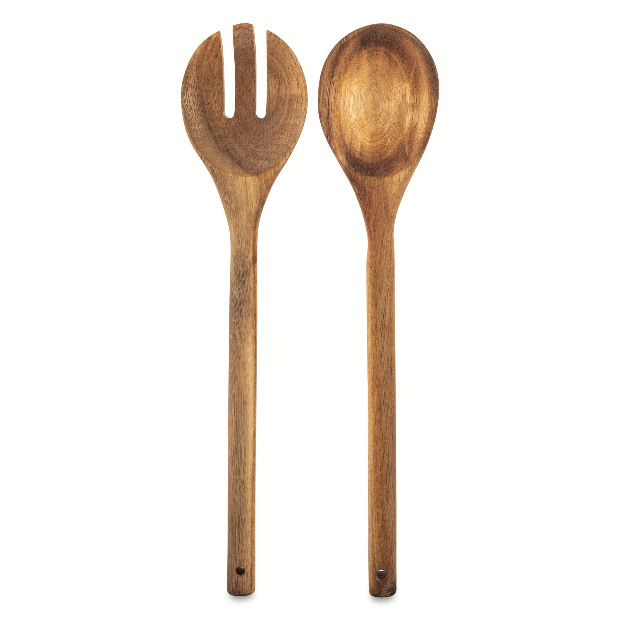 Thyme & Table Dot Ceramic 3-Piece Serve Bowl Black and White with Wood Serve Utensils