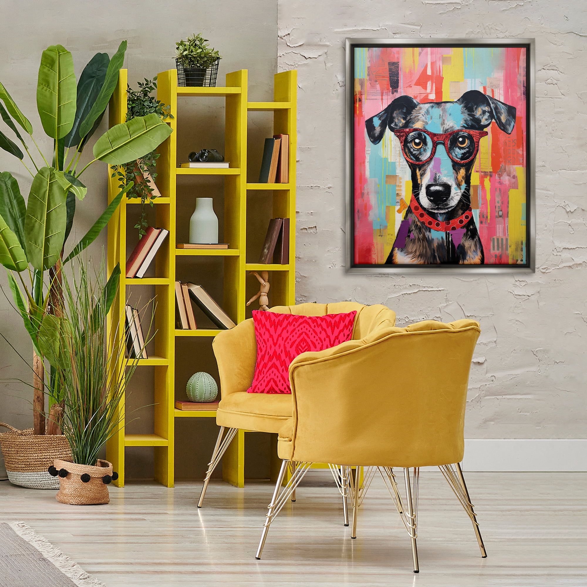 Stupell Industries Quirky Spectacle Dog Animals Painting Gray Floater Framed Canvas Art Print Wall Art, 25 x 31