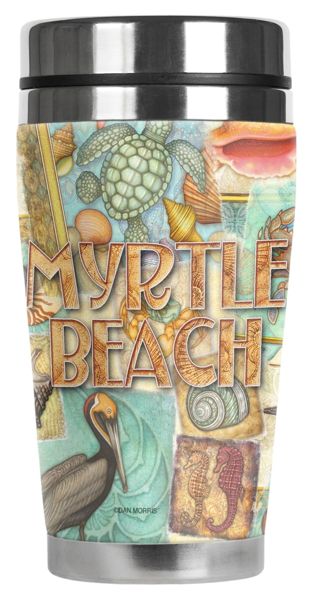 Mugzie Myrtle Beach Sea Shells Travel Mug with Insulated Wetsuit Cover Black 4409-ZIE 16 oz 