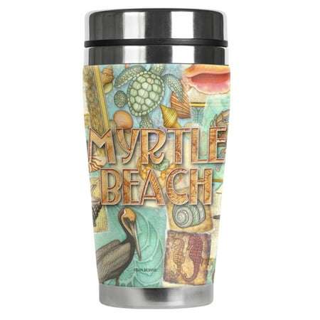 

Mugzie brand 16-Ounce Stainless Steel Travel Mug with Insulated Wetsuit Cover - Myrtle Beach Sea Shore