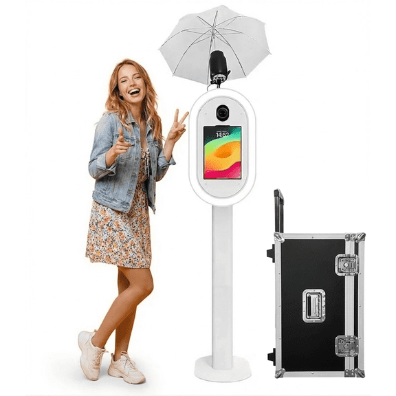 Fantasyview Portable DSLR iPad Photo Booth Machine with Flight Case & Studio Flash Umbrella, Professional Metal Photo Booth Enclosure for Weddings, Event Rentals (Fits DSLR Camera & 10.2"-12.9" iPad)