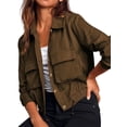thumbnail image 3 of Turn0Down Collar Women Long Sleeve Casual Button Crop Jacket Drawstring Short Coat, 3 of 5