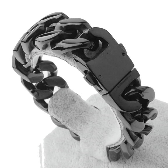 QQTDFG 20mm Heavy Black Tone Stainless Steel Curb Cuban Men's Chain Link Bracelet 8.5"-default