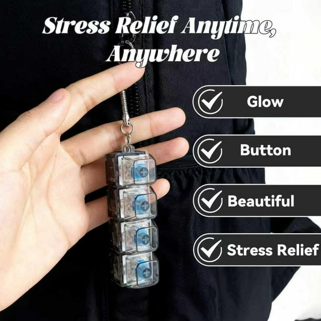 HCBY Mechanical Keyboard Stress Relieving Toy, Transparent Keycap with Blue LED Light, XDA Profile Keychain Fidget for Adults, Portable Decompression Gadget for Backpack