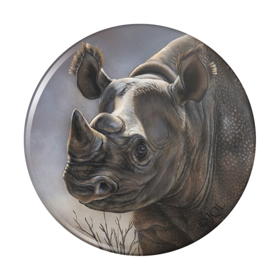 Black Rhino Rhinoceros Pinback Button Pin