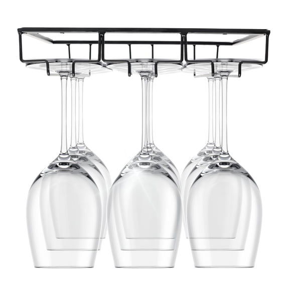 Maypes Wine Glass Holder – Practical Under Cabinet Wine Glass Hanger – Heavy-Duty Metal Wine Glass Holder Under Cabinet – Space Saving Hanging Wine Glass Rack for Kitchen and Bar - 3-Rack