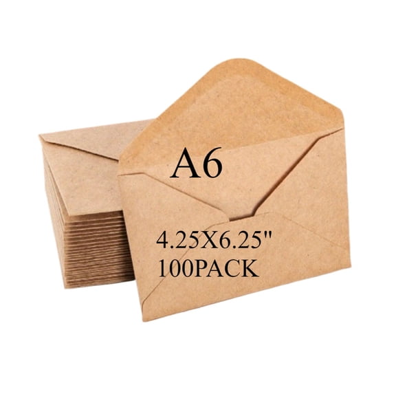 HOHAHO A6 V-Flap Envelopes 100-Pack - 4.25x6.25" Self-Sealing Kraft Paper for 4x6 Cards, Greetings/Wedding/Business/Invitations