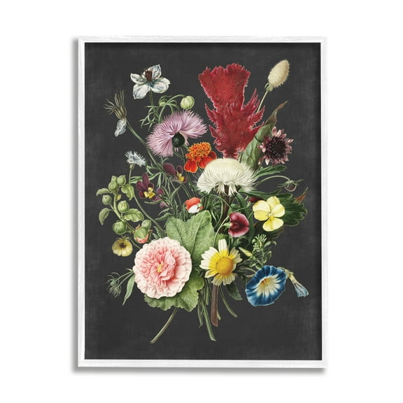 Stupell Industries Botanical Drawing Flower Bouquet On Black Design Graphic Art White Framed Art Print Wall Art, 24x30, by Lettered and Lined