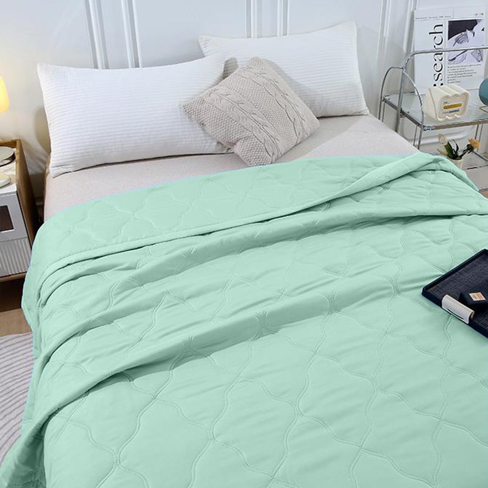 Qocolhg Quilt Small/Twin Size - Summer Conditioning Quilt, Aloe Washed Cotton Summer Quilt, Oversized Bedding Soft Coverlet Quilts Size, Breathable Blanket for Hot Sleepers, Summer Clearance, Green