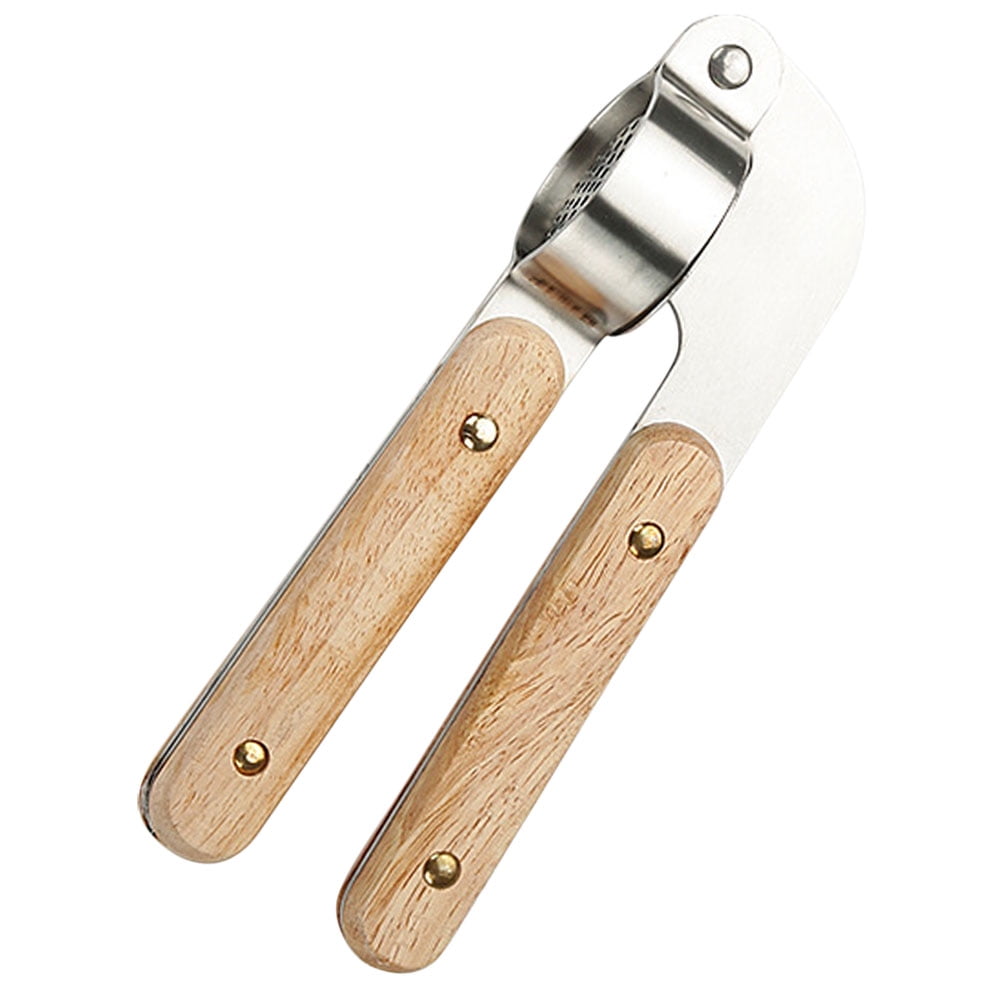 HOOWIFFY Stainless Steel Manual Garlic Masher with Khaki Handle, Kitchen Tool and Versatile Garlic Press for Easy Cooking