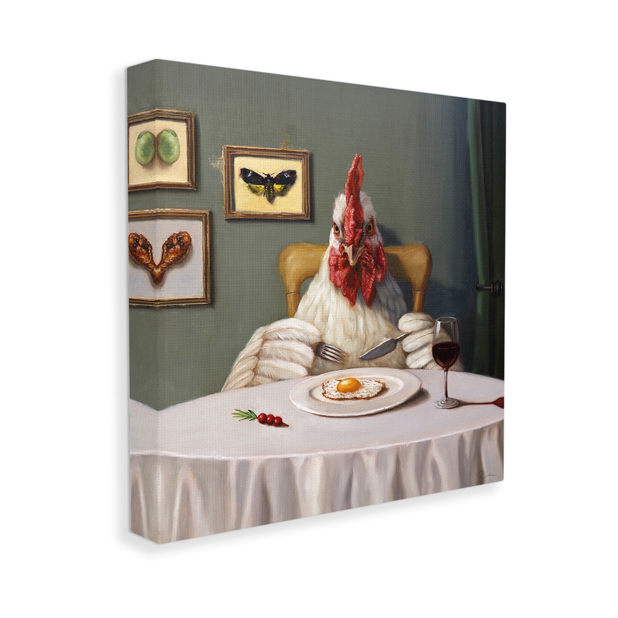 Stupell Industries Chicken & Egg Dinner Animals & Insects Painting Gallery Wrapped Canvas Art Print Wall Art, 24 x 24