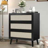 Segmart Black 3 Dresser for Bedroom with 3 Drawers, Rattan Modern Closet Dressers, Chest of Drawers with Golden Handles, for Bedroom, Living Room, Hallway