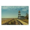 thumbnail image 3 of Lighthouse Cutting Board, Sandy Coastal Beach with Lighthouse Sea Waves Wind Wooden Fence Pine Tree Clouds, Decorative Tempered Glass Cutting and Serving Board, Small Size, Multicolor, by Ambesonne, 3 of 5