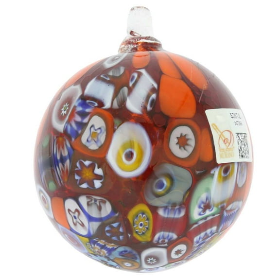 GlassOfVenice Primavera Millefiori Murano Glass Christmas Ornament - Red