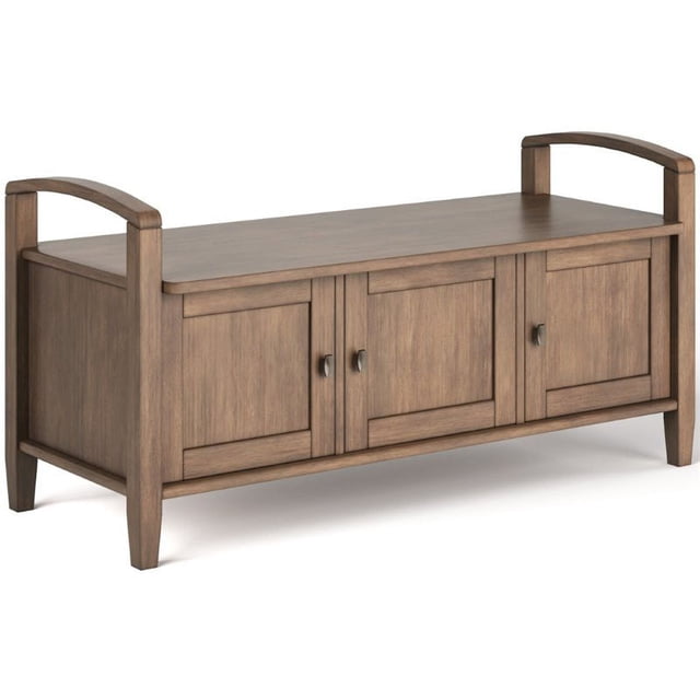 Simpli Home Warm Shaker Wood 44" Transitional Entryway Bench in Rustic Natural Brown