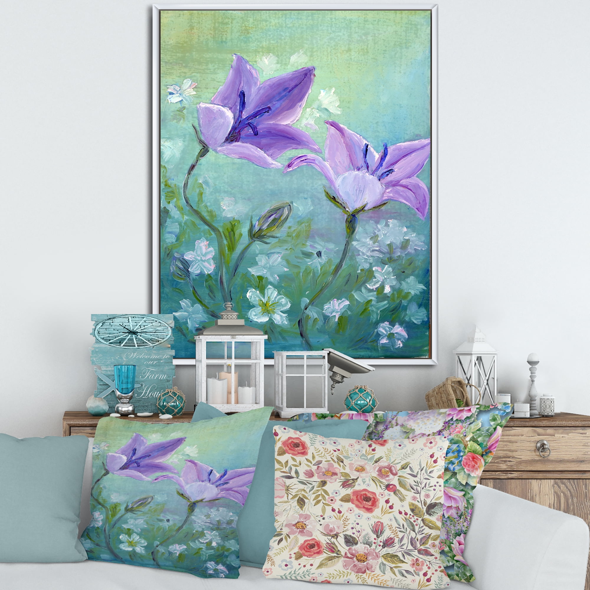 Designart 'Purple Bellflowers Blooming' Traditional Framed Canvas Wall Art Print