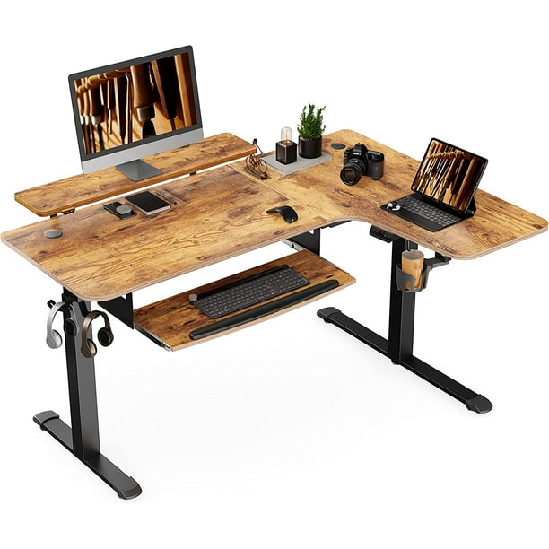 L Shaped Standing Desk with Keyboard Tray, 61" Electric Height