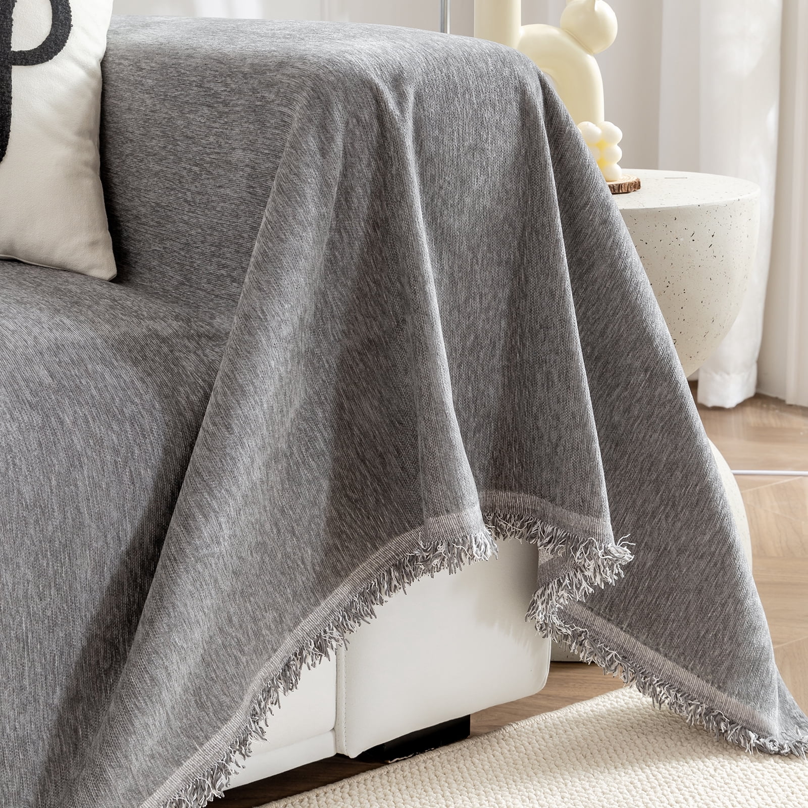Lapalife 1 Piece Chenille Sofa Blanket Cover 71''x 102'' Soft Sofa Slipcover Chairs Sofas Bed Cover for Bedroom Living Room, Gray