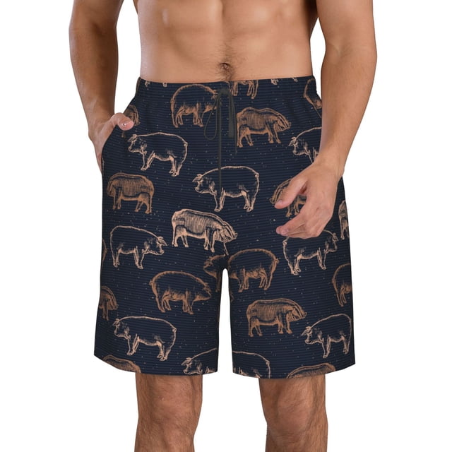 Fotbe Pig Farm Trajes de Baño Estampados para Hombre, Shorts de Verano de Secado Rápido, Ropa de Playa, Bañadores-X-Large