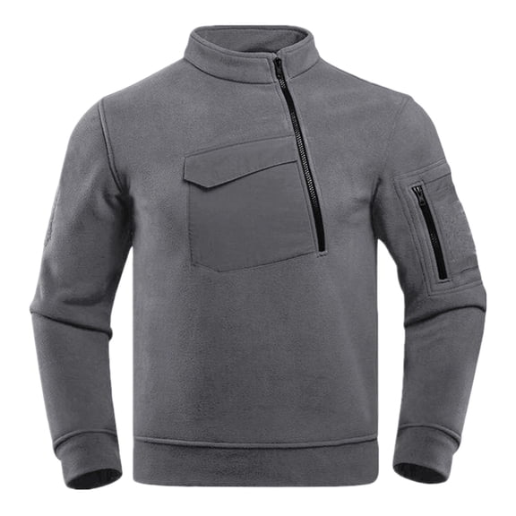 Mens Tactical Jacket Zipper Fleece Thermal Thicken Warm Sports Coats Long Sleeve Retro Winter Outdoor Military Outwear Gray XXXXL