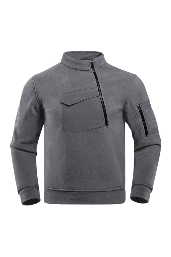 Mens Tactical Jacket Zipper Fleece Thermal Thicken Warm Sports Coats Long Sleeve Retro Winter Outdoor Military Outwear Gray XXXXL