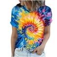 thumbnail image 4 of Mifsaly Tie-Dye Cotton T-Shirt for Women Short Sleeve Crew Neck Casual Summer Tops Colorful Print Lightweight Breathable Casual Blouse M, 4 of 5