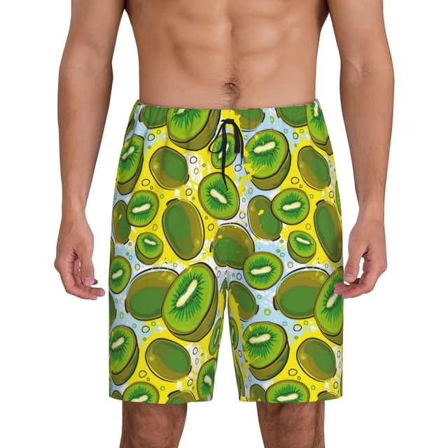 Balery Watercolor Kiwi Fruits Summer Pantalones cortos de pijama de punto de algodón para hombre con cinturilla y bolsillos-Medium