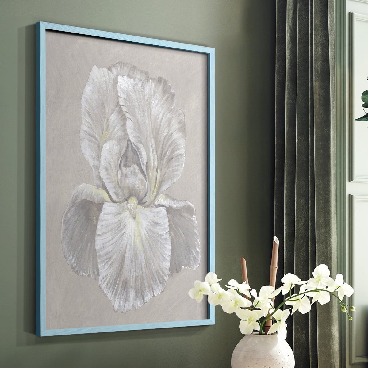 White Iris I Framed Print in Blue Solid Wood 11 x 14 Framed Print