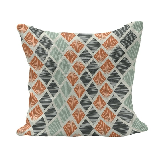 Geometric Fluffy Throw Pillow Cushion Cover, Square Shapes with Lines Rhombus Geometric Design Elements, Decorative Square Accent Pillow Case, 20" x 20", Grey Almond Green, by Ambesonne