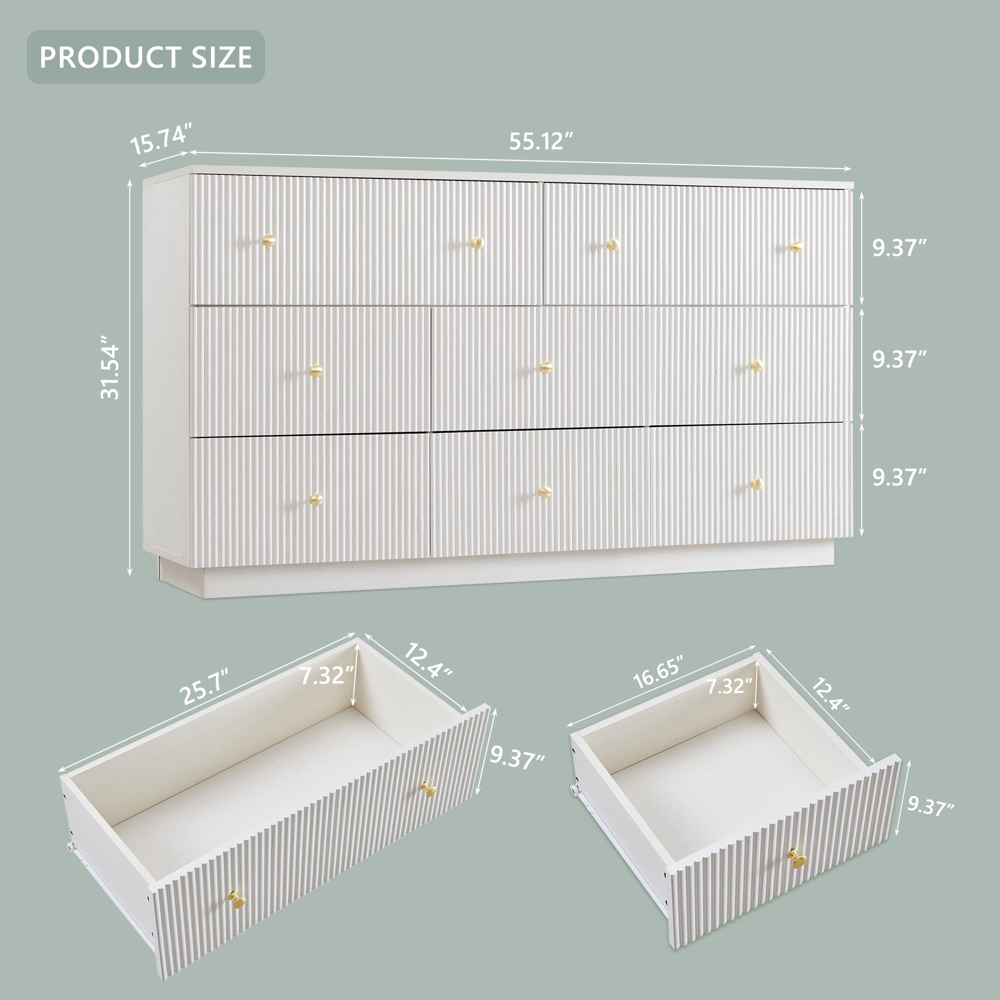 wow97e Fluted 8 Drawers Dresser, 55" W Modern Chest of Drawers with Deep Storage, Wood Tall Dresser Storage Organizer for Bedroom, Living Room, Hallway