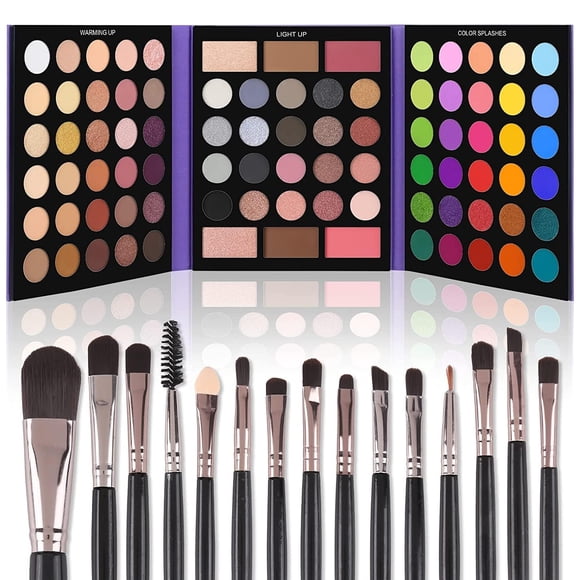 Set de maquillaje UCANBE Paleta de sombras de ojos con 15 pinceles, 86 colores