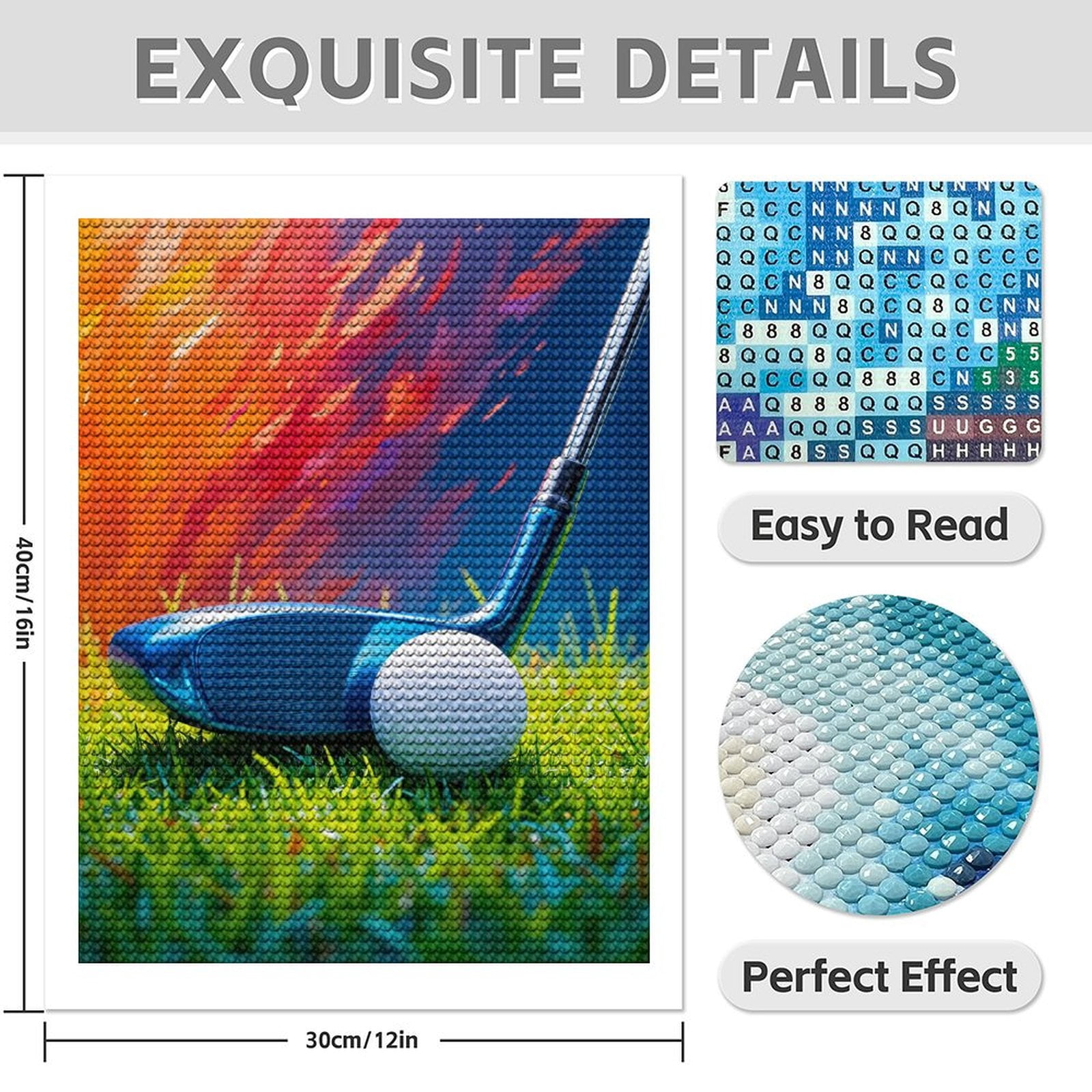 Diamond Art Kit for Adults, Golf Club Vibrant Grass Scene Diamond Painting for Adults Beginners, 5D DIY Diamond Art Painting Kits, Colorful Diamond Painting Craft for Home Decor 12x16