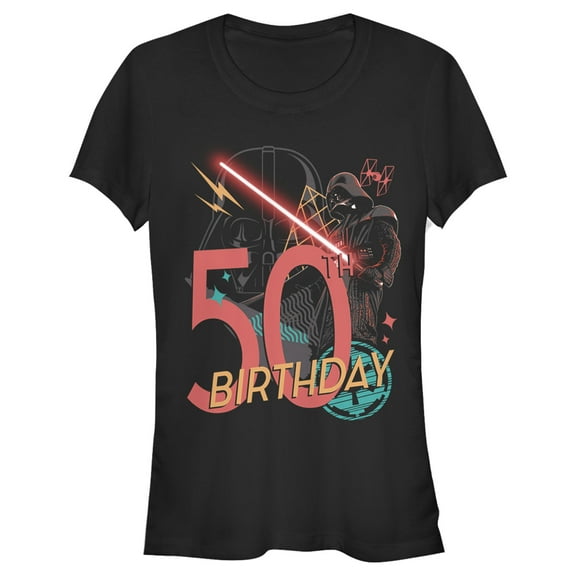Junior's Star Wars Darth Vader 50th Birthday Abstract Background Graphic Tee Black 2X Large