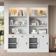 thumbnail image 2 of Harper & Bright Designs Tall Wood Bookshelf Set of 2, Bookcases with Glass Doors and Drawers, 2 Pieces Storage Bookcase with LED Lighting and Sliding Doors, White, 2 of 18