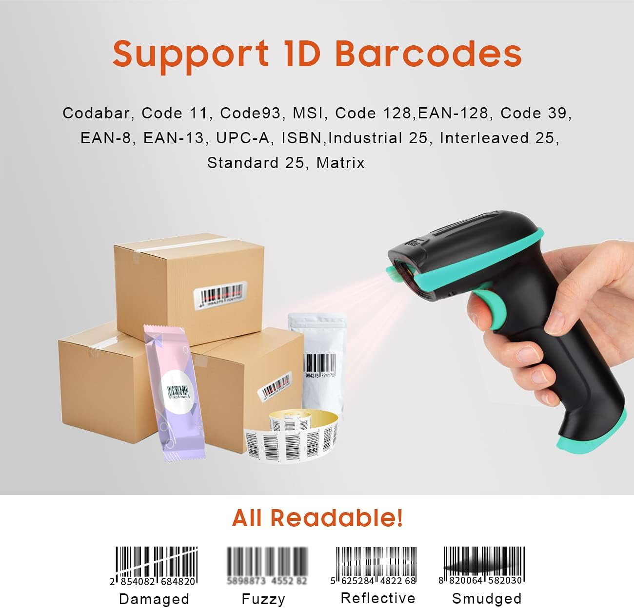 Tera Barcode Scanner 1D Wireless with Battery Level Indicator Versatile 2-in-1 (2.4Ghz Wireless+USB 2.0 Wired) 328 Feet Transmission Distance Rechargeable Barcode Reader USB Handheld Bar Code Scanner