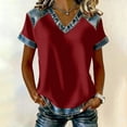 thumbnail image 2 of Trgacdwlo Womens Denim Print Patchwork Shirts Casual V Neck Raglan Short Sleeve Blouses for Women Color Block Vintage Women's Tunics, 2 of 4