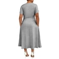 thumbnail image 4 of LWavelet Women's Plus Size Midi Dress Short Sleeve V-Neck Criss Cross Waist Pleated Casual Dress Gray 2XL, 4 of 4